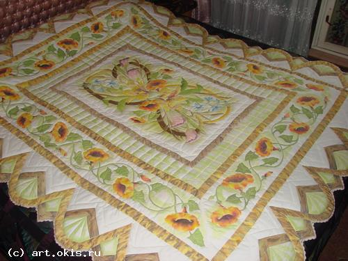 одеяло с цветами (батик, лоскутная техника)